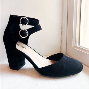 Double Ankle Strap Suede Pumps